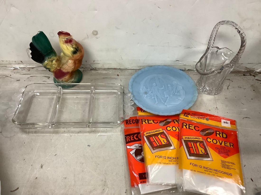 Lot of Record Covers, Ceramic plate, glass tray/basket and more (1 of 1)