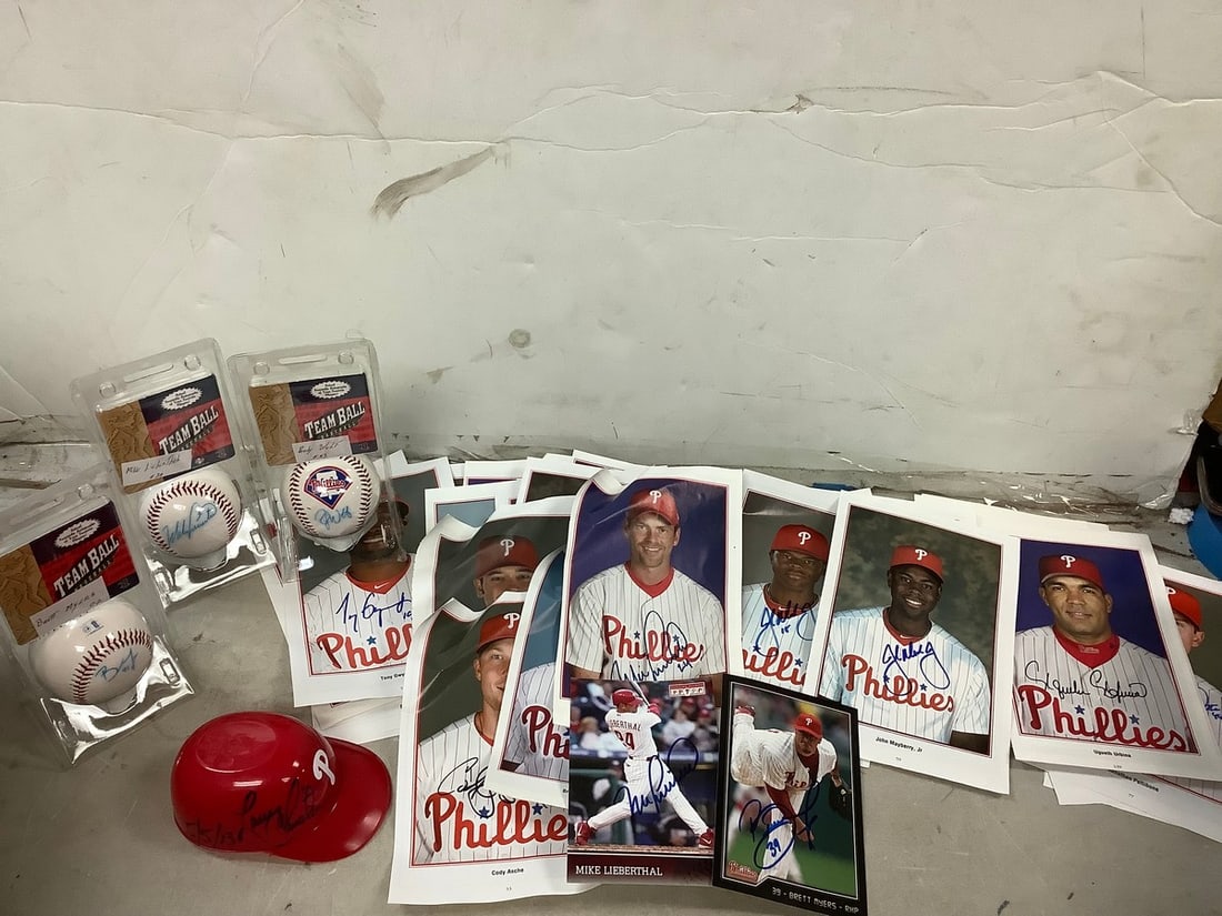 Lot of Philiies players prints with signatures, and collectible team balls(Randy Wolf, Brett Meyers, (1 of 1)