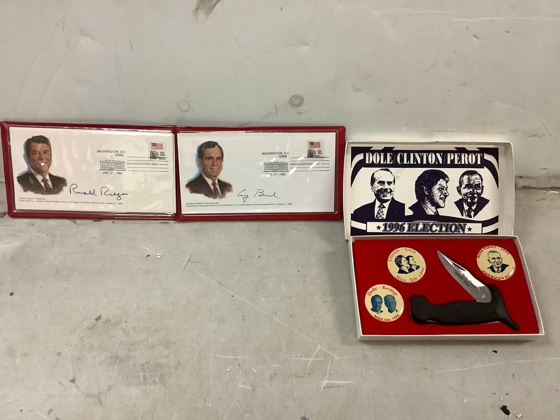 Lot of 1996 Pin/Knife Collection, and Presidential Signatures (Bush, Reagan) (1 of 1)