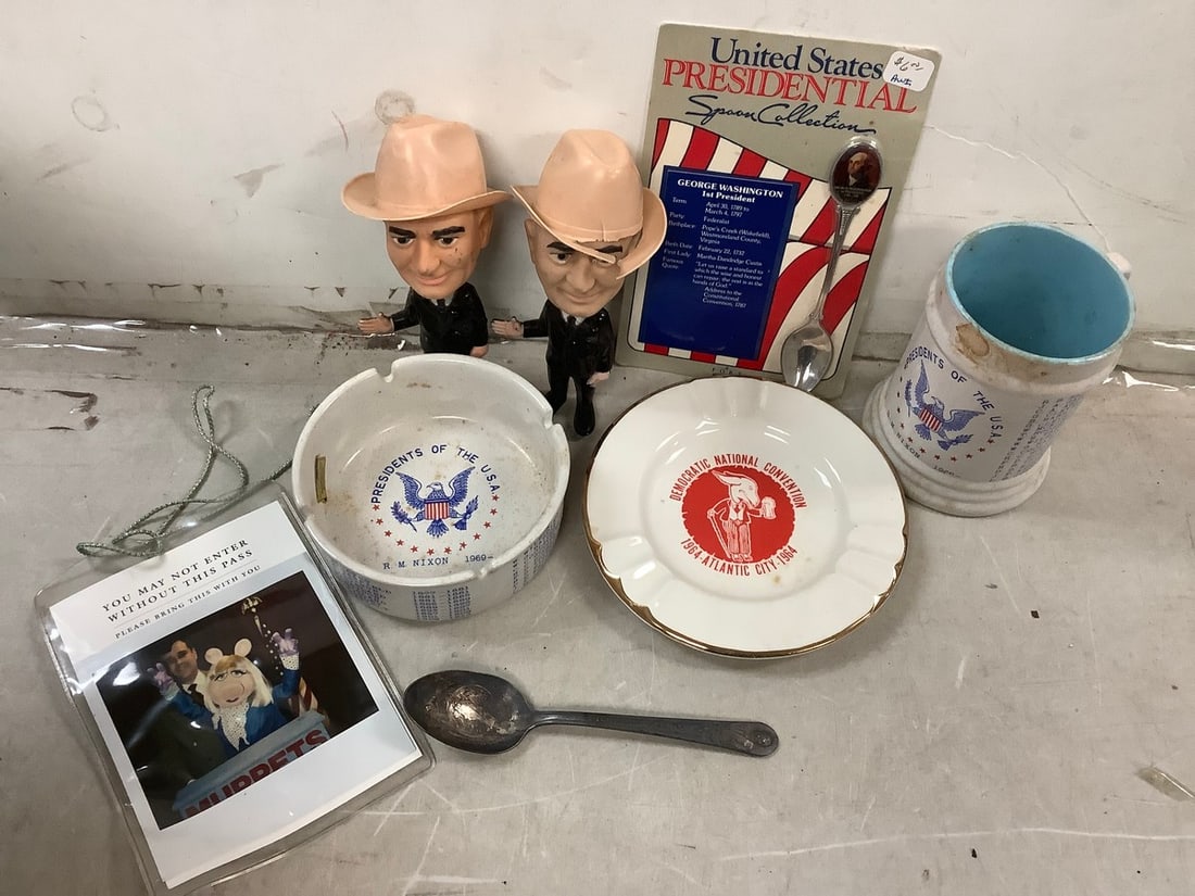 Lot of Presidential Mug, Ashtray, Bigheads, and more: Lot of Presidential Mug, Ashtray, Bigheads, and more