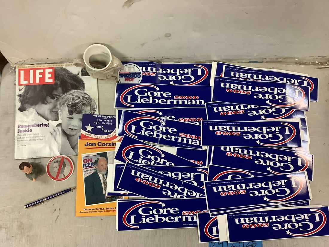 Lot of Presidential Stickers/Doll, Life Magazine, Elephant Cup and more: Lot of Presidential Stickers/Doll, Life Magazine, Elephant Cup and more