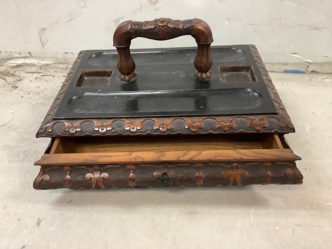 handcarved early inkwell writting desk 6in x 9in (1 of 1)