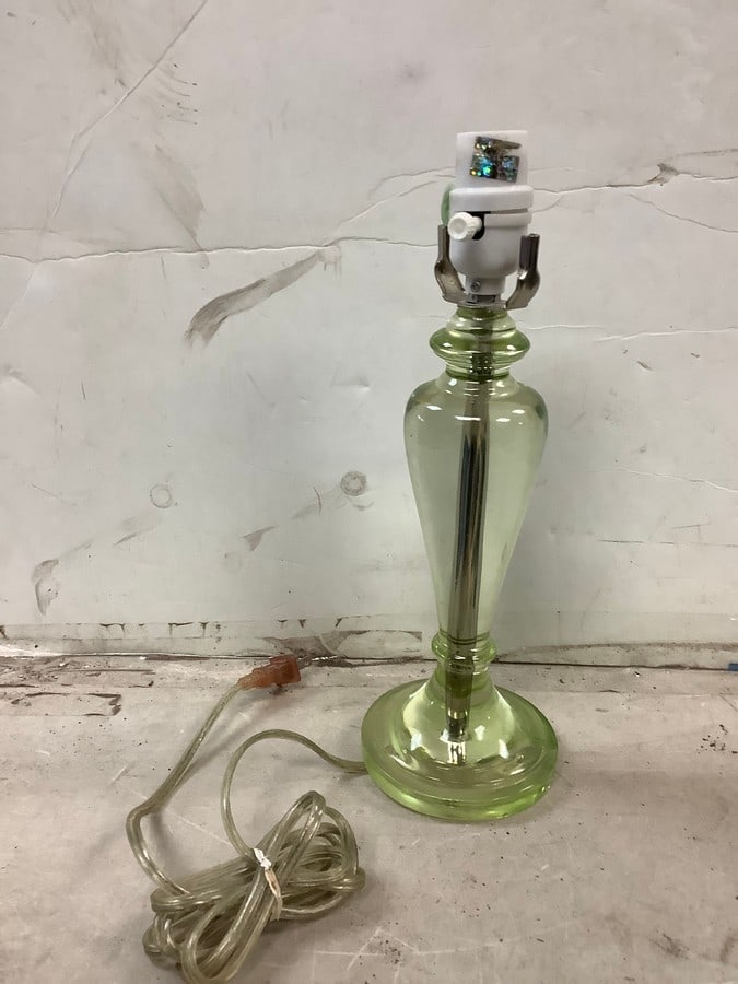 Green glass lamp 13.5in. tall: Green glass lamp 13.5in. tall