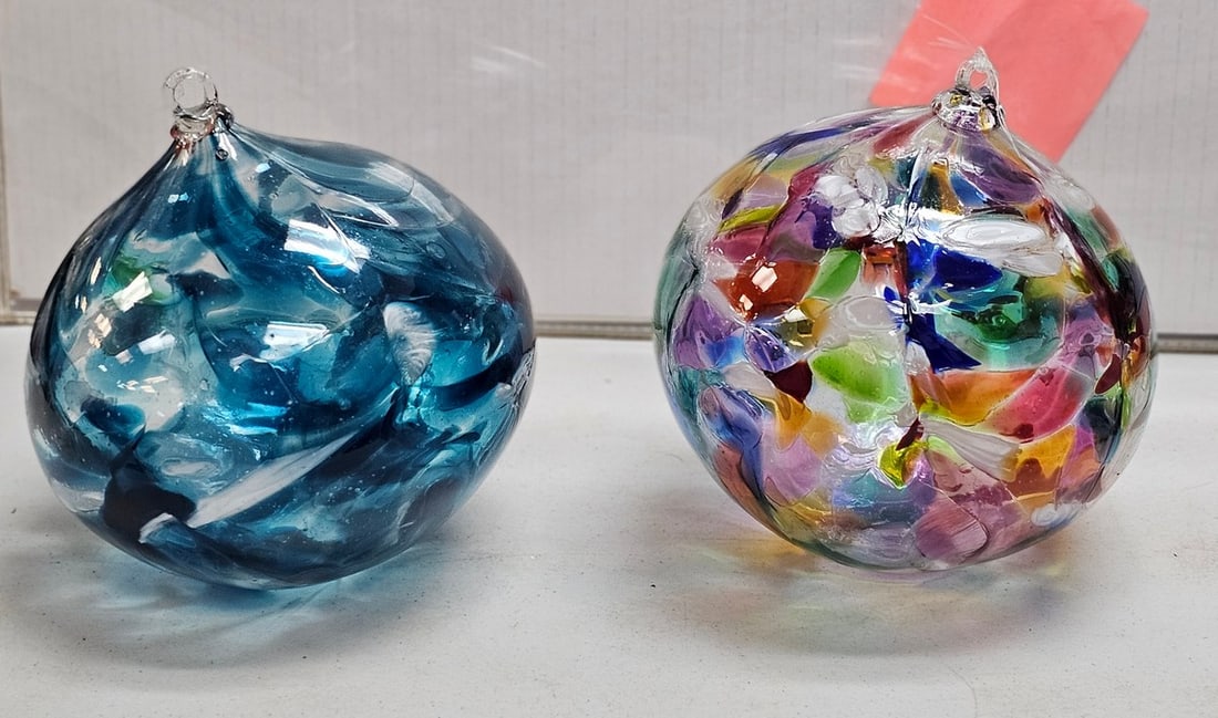 Handlblown Glass Hanging Orbs: each approx 9x9"