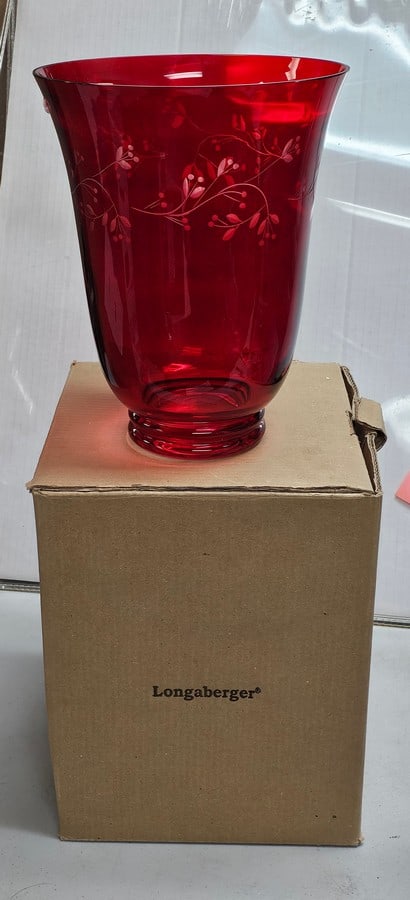 Longaberger Red Hurricane Style Vase (1 of 2)