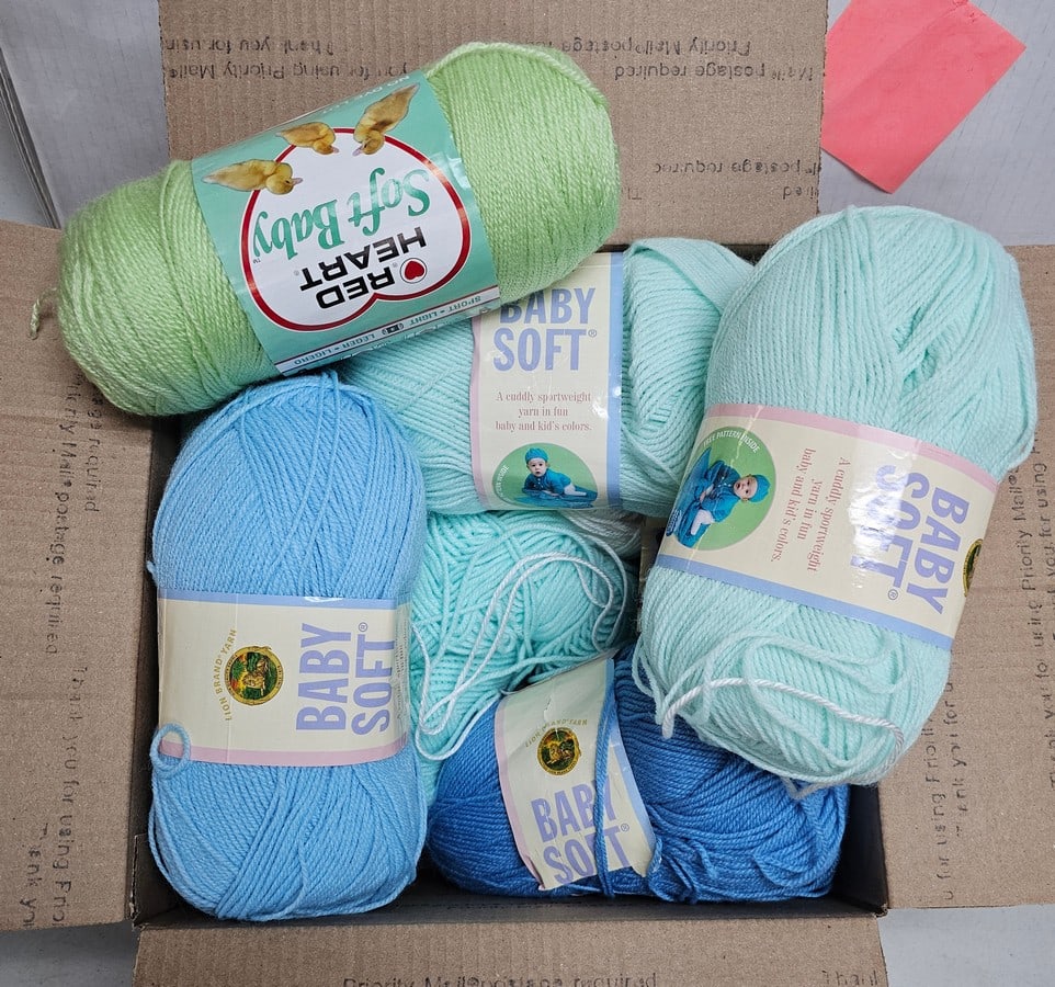 Box of Mainly New Yarn Baby Soft: Box of Mainly New Yarn Baby Soft