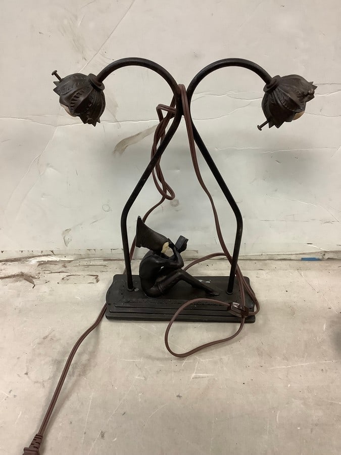 Art Deco metal lamp 2 piece fixture 16.5in.tall (1 of 1)