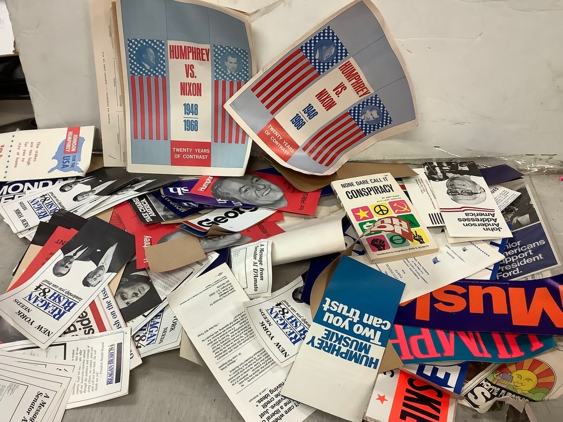 Lot of presidential papers, stickers, conspiracy book, ann more: Lot of presidential papers, stickers, conspiracy book, ann more
