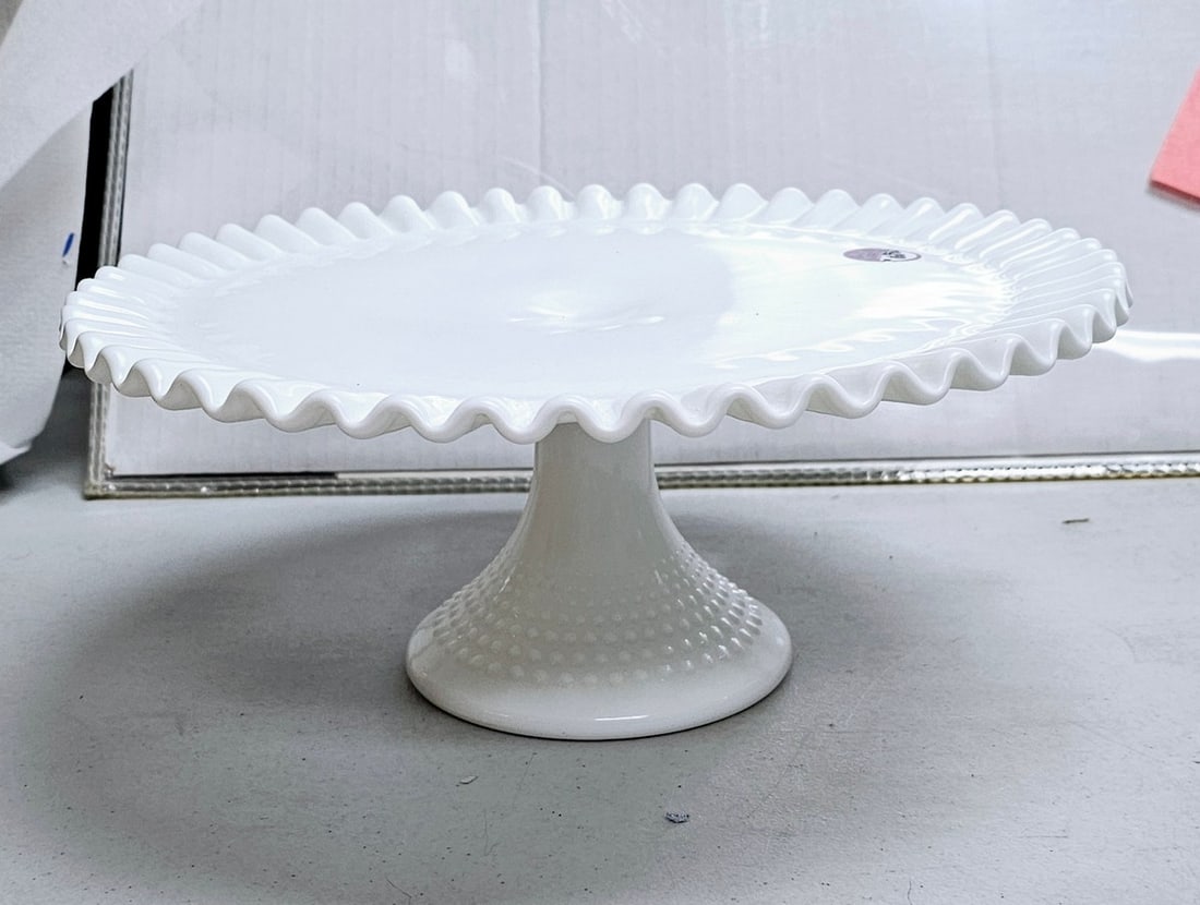 Vintage Fenton Milk Glass Hobnail Cake Pedestal (1 of 1)