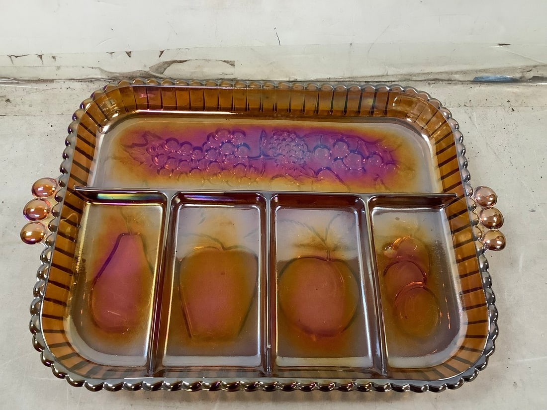 Carnival glass divided serving tray 9x11.5in. (1 of 1)