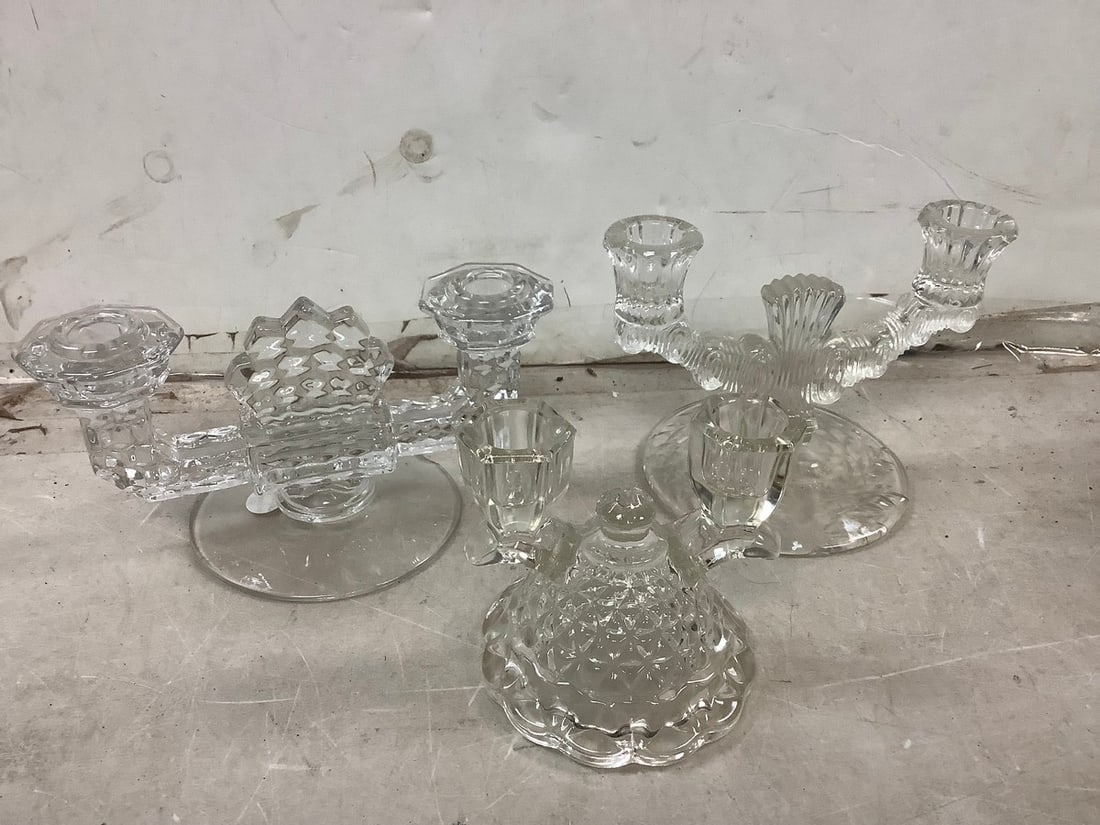Lot of Fostoria crystal candle handeholders: Lot of Fostoria crystal candle handeholders