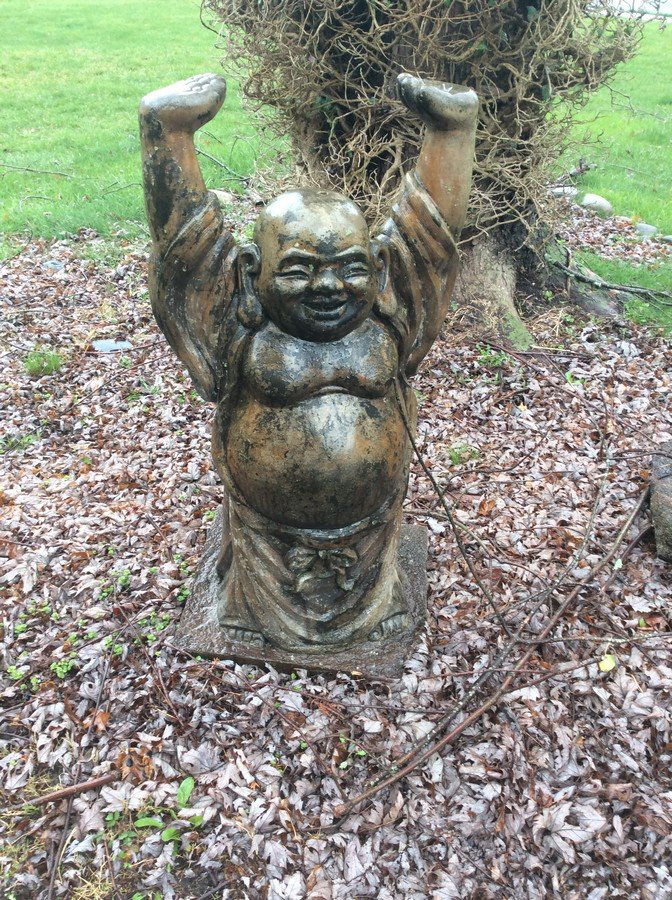 GARDEN STATUE - LARGE STANDING BUDA, HEAVY CONCRETE, 48" TALL (1 of 1)