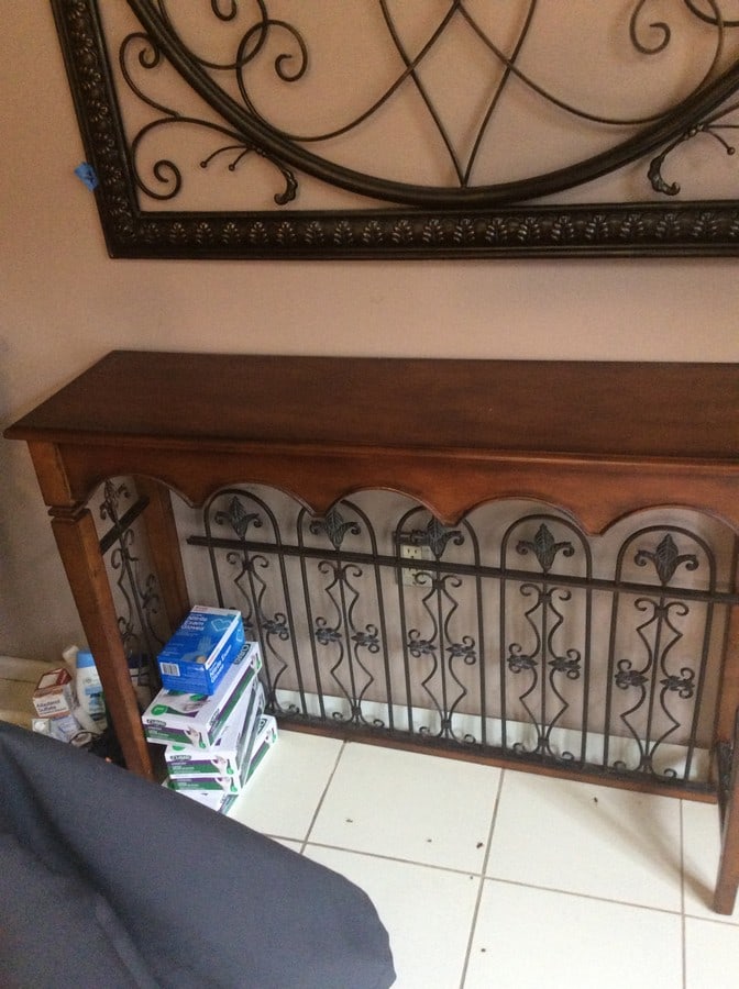 CHERRY CONSOLE TABLE, WITH IRON TRIM 42" W X 32" T (1 of 1)