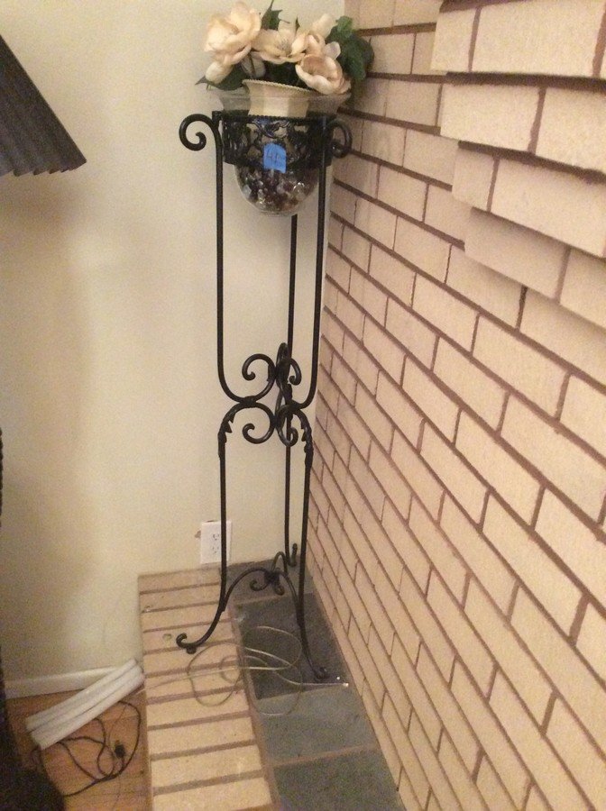 PLANTER - IRON BASE WITH GLASS INSERT WITH CONTENTS 45" TALL (1 of 1)