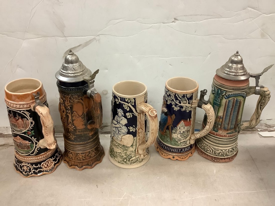 Lot of music box steins tallest 11.5in.: Lot of music box steins tallest 11.5in.