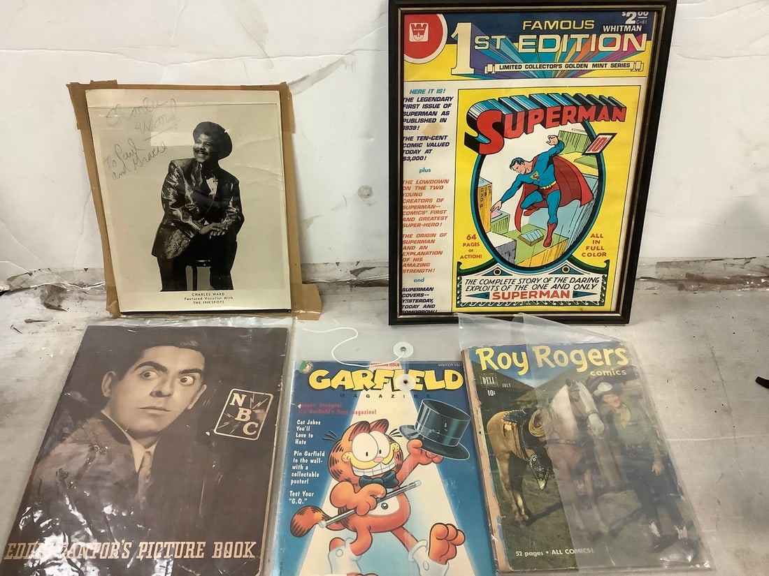 Lot of vintage magazines(Roy Rogers, Garfield, and more) superman framed poster(11.5x14in.) (1 of 1)