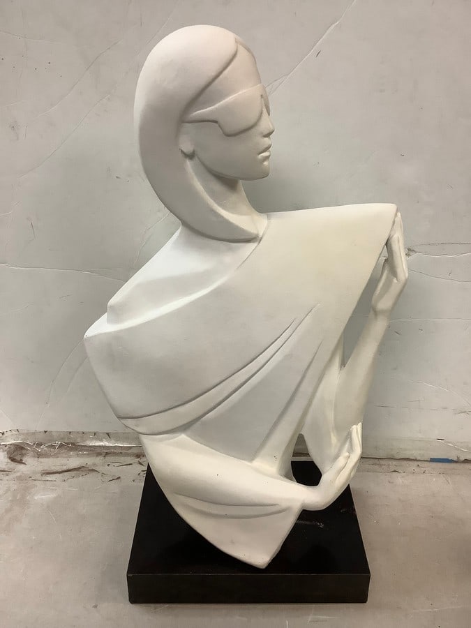 Austin pottery white ceramic woman wearing sunglasses 24in.tall: Austin pottery white ceramic woman wearing sunglasses 24in.tall