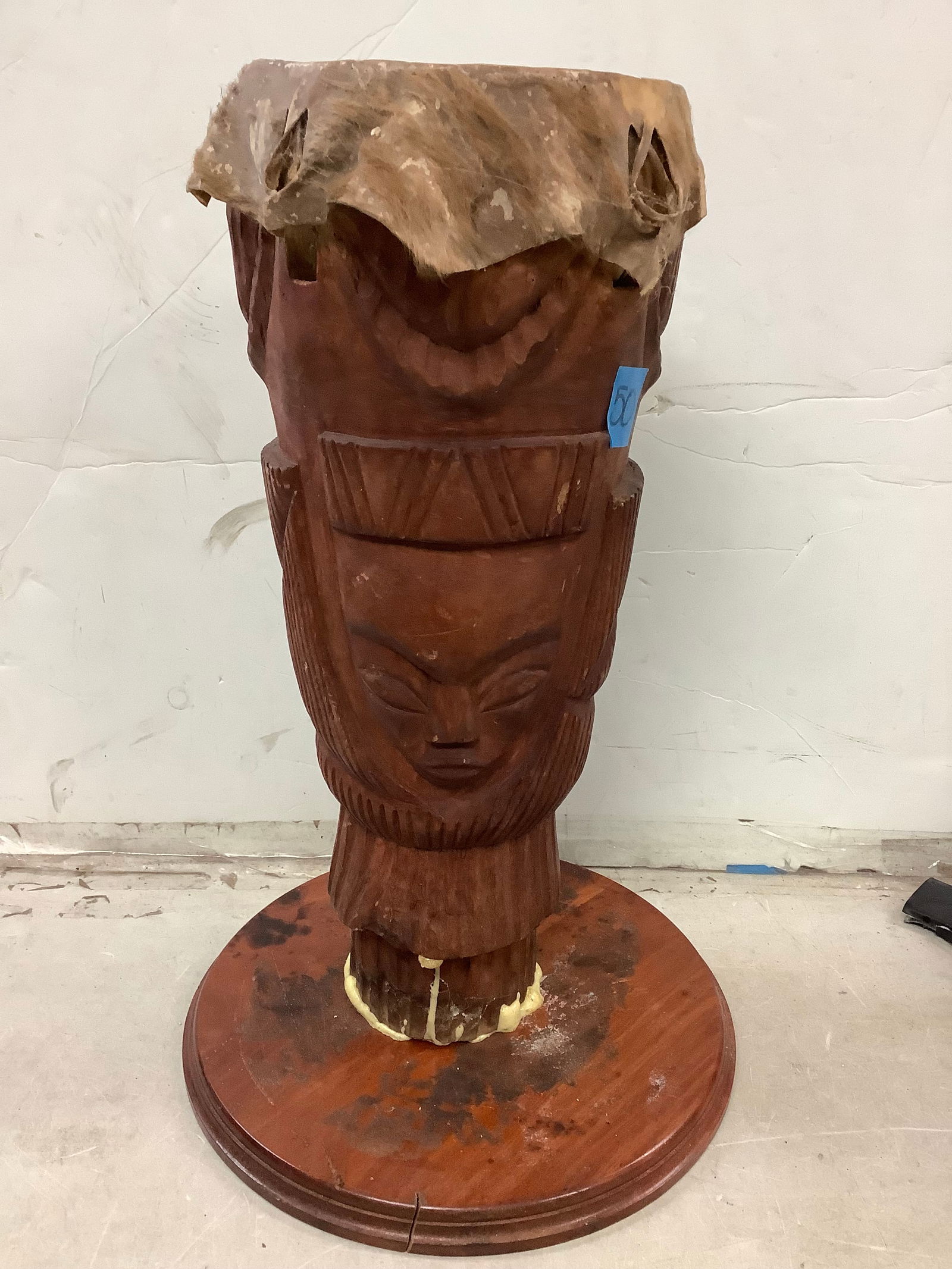 Hand carved tiki drum repaired 18.5in tall (1 of 1)