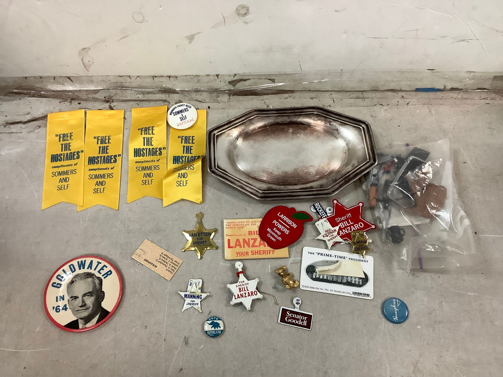 Lot of political bookmarks, pins, silver tray, and other items (1 of 1)