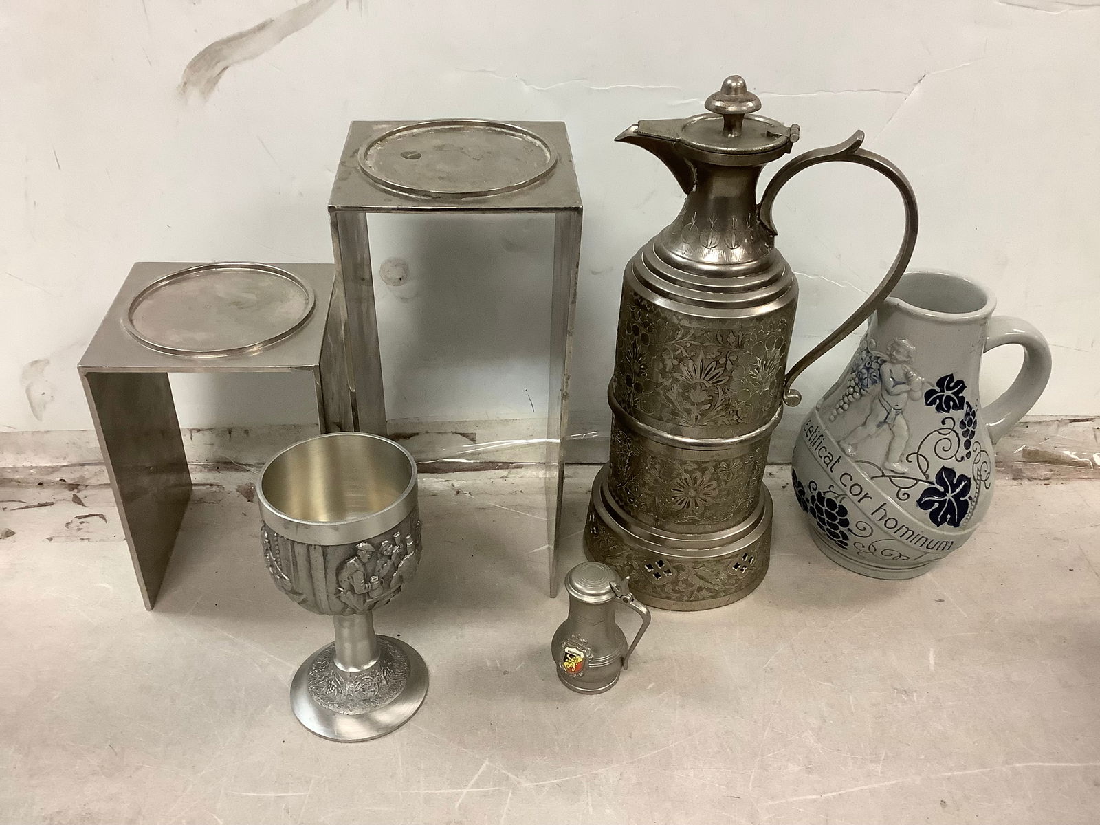 Lot of Grennington decorative cup, metal stands, ceramic pitcher, and more (10in.tallest) (1 of 1)