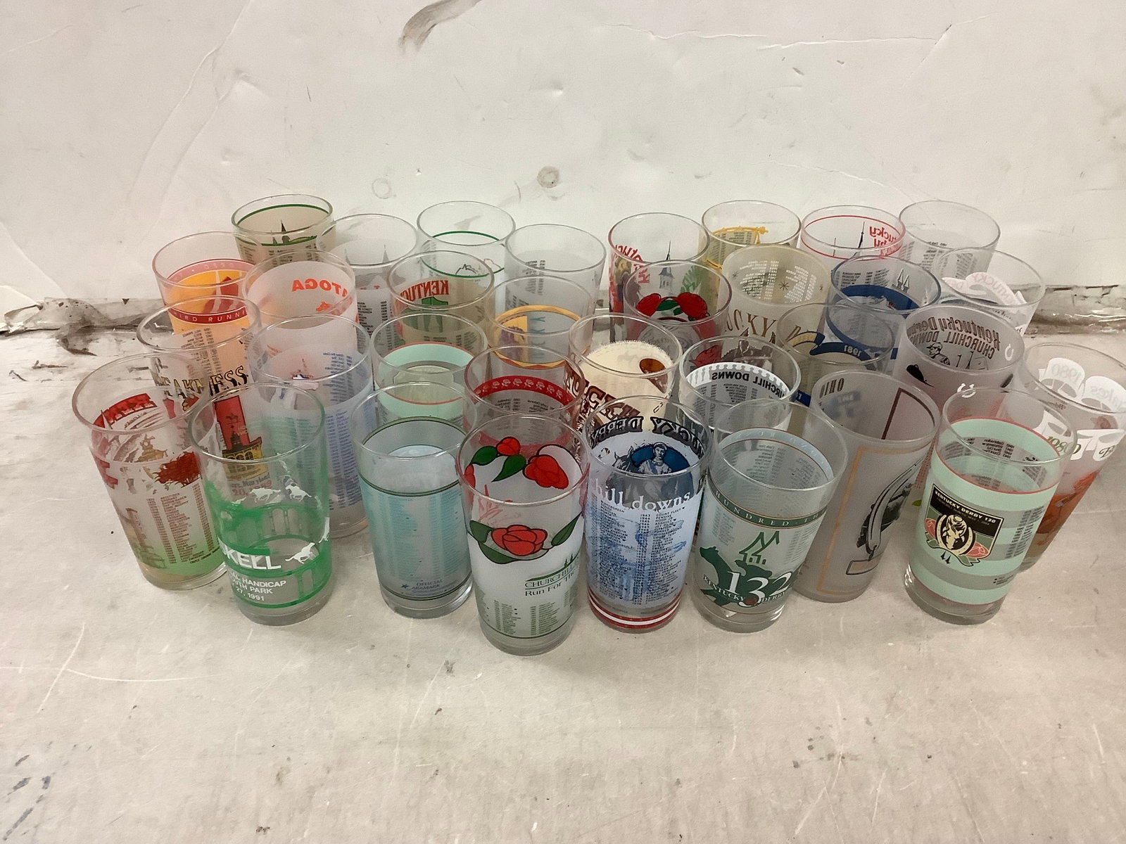 Lot of collectible glass racing cups(Belmon Stakes, Kentucky Derby, and more): Lot of collectible glass racing cups(Belmon Stakes, Kentucky Derby, and more)