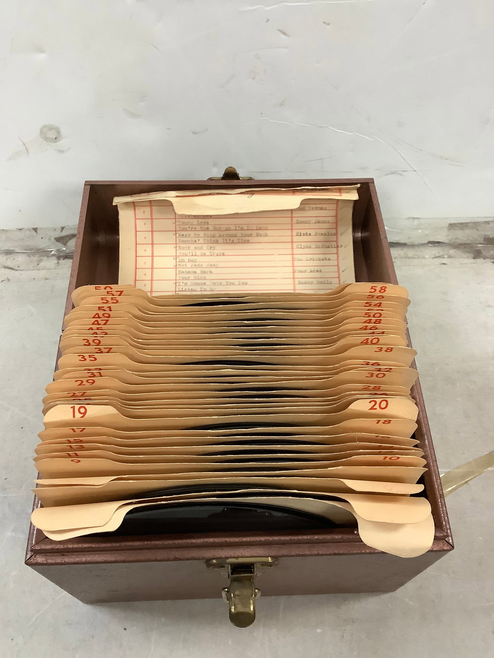 Tin box with Lots of 45' Records With Set List Buddy Holly, Ted Newman and More (1 of 1)