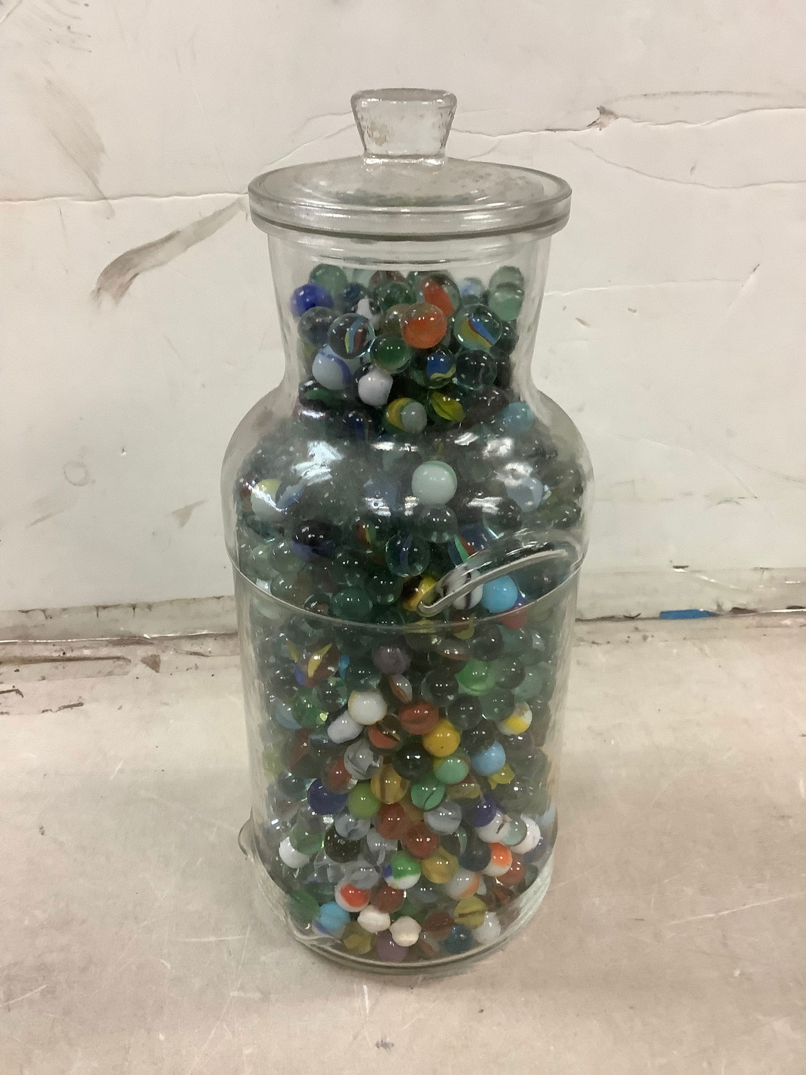 Glass Jug Full of Assorted Marbles 14x4 in: Glass Jug Full of Assorted Marbles 14x4 in