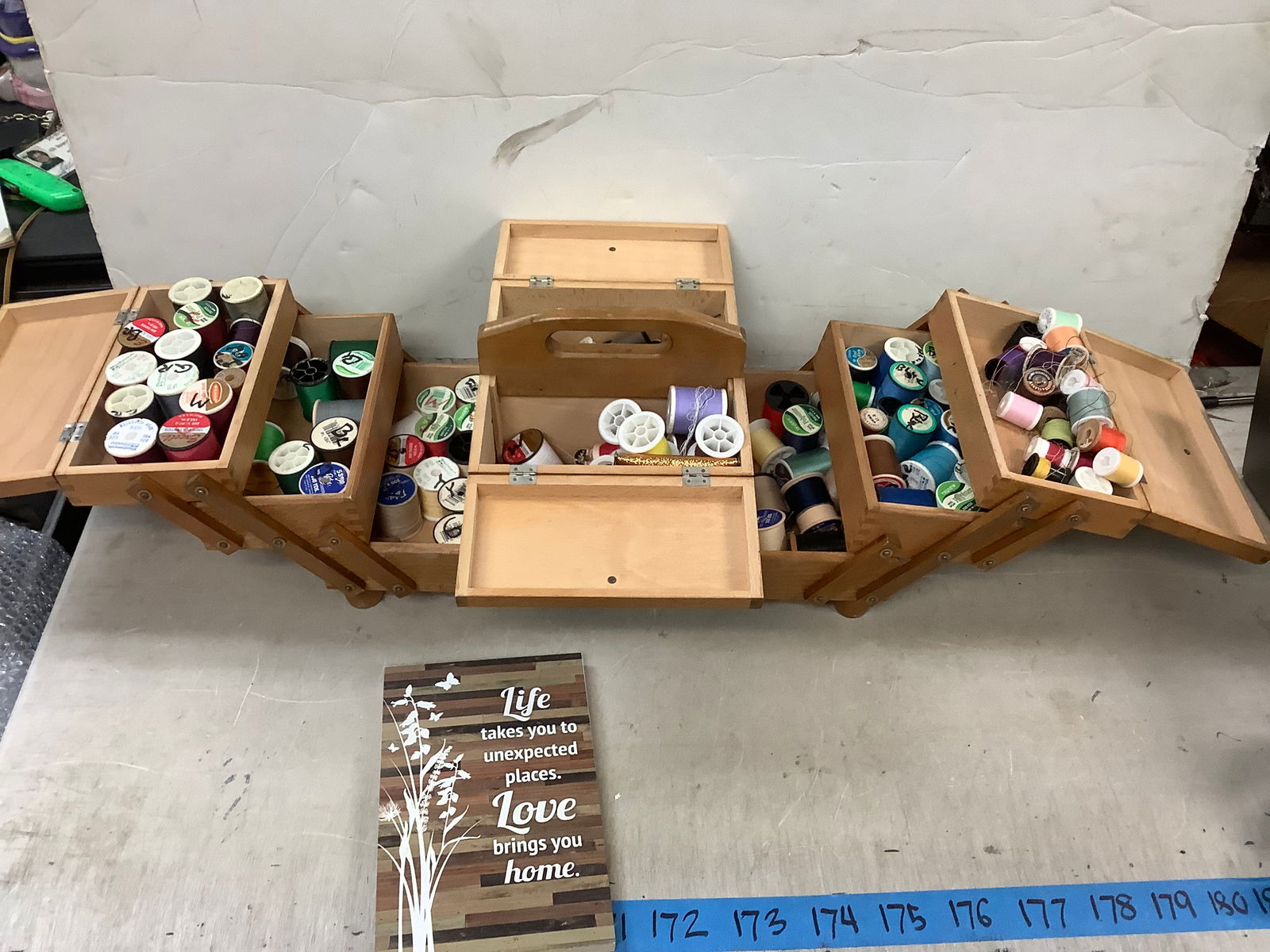 Wooden Travel Sewing Box With Thread 18x 3.5 in (1 of 1)