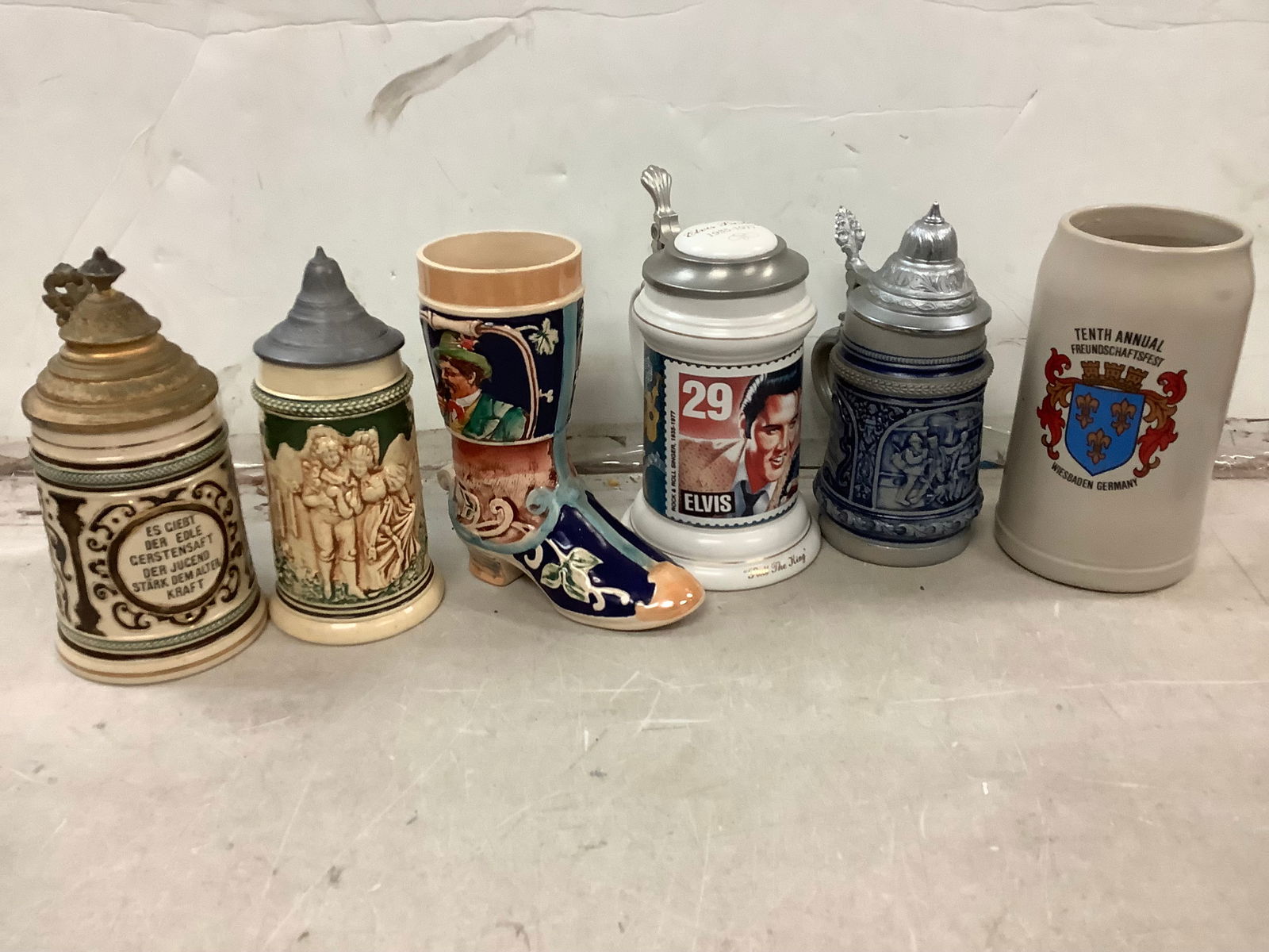 Lot of Elvis Presley and Germany Steins, Henagemals Ceramic Boot and more (Tallest - 7.5 in) (1 of 1)