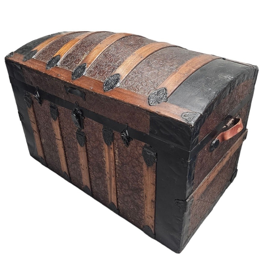Antique Wood and Metal Trunk with Insert: 24x36.5x20.5"