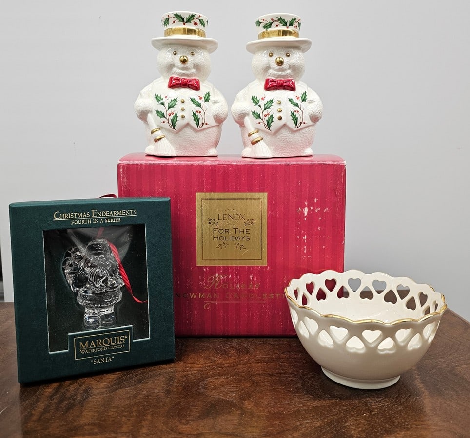 Lenox Snowman Candle Holders, Bowl, Marquis Crystal Santa (1 of 1)