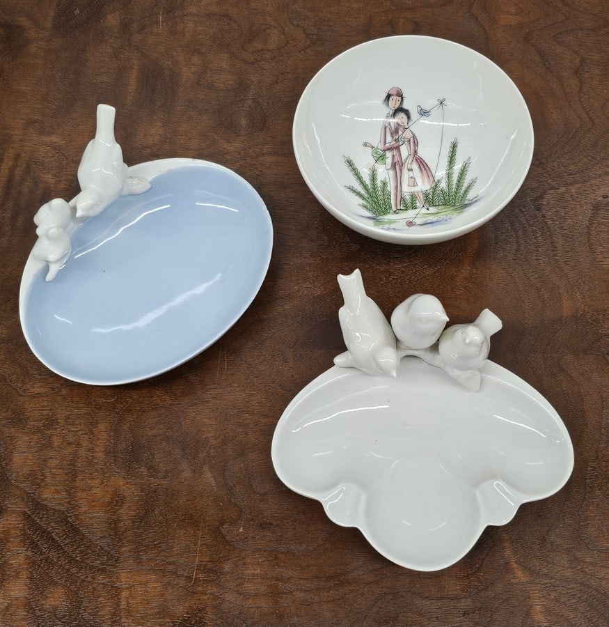 Rosenthal Germany Decorative Bowl and W. Germany Porcelain Bird Adorned Trinket Ash Trays: Rosenthal Germany Decorative Bowl and W. Germany Porcelain Bird Adorned Trinket Ash Trays