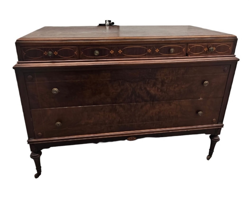 Wheeled Vintage Dresser with Floral Accents: 37x51x23"