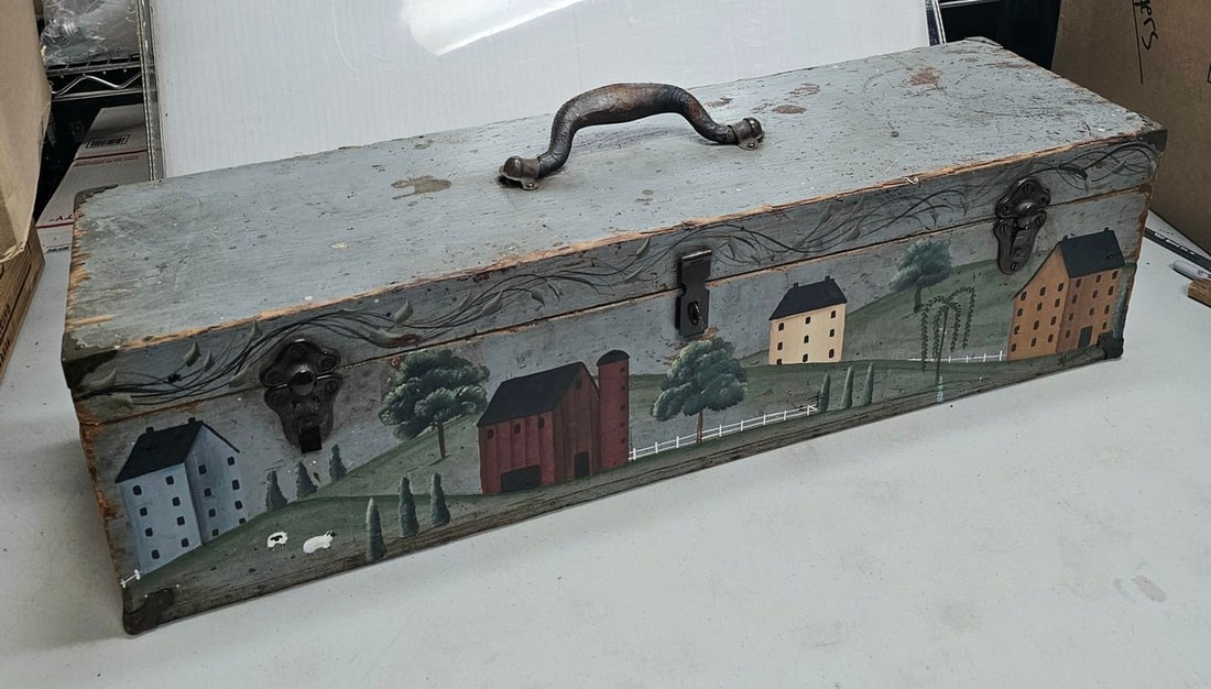 Antique Hand Painted Tool Box Folk Art (1 of 2)