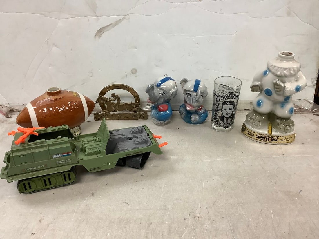 Lot of Elephant Ceramics, Beams trophy, JFK Glass cup and more (9 in) (1 of 1)