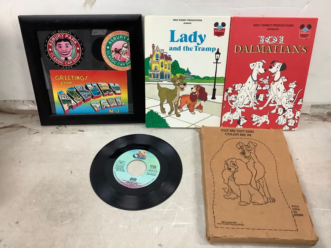 Lot of vintage Disney books(The 101 Dalmatians, Lady and the Tramp), decorative frame(8.5x8.5in.) (1 of 1)