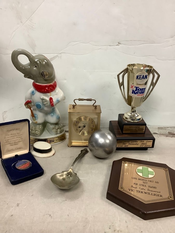 Lot of trophy, plaque, medal of merit, decorative ceramic, (tallest 12in.), and more (1 of 1)