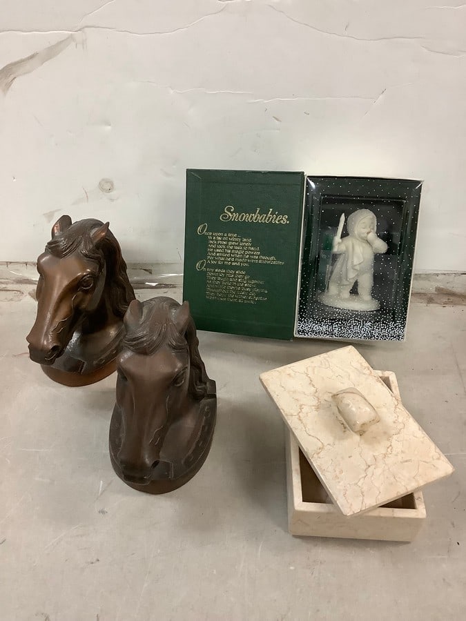 Lot of bronze horse bookends(6.25in.), Snowbabies collectible, and more (1 of 1)