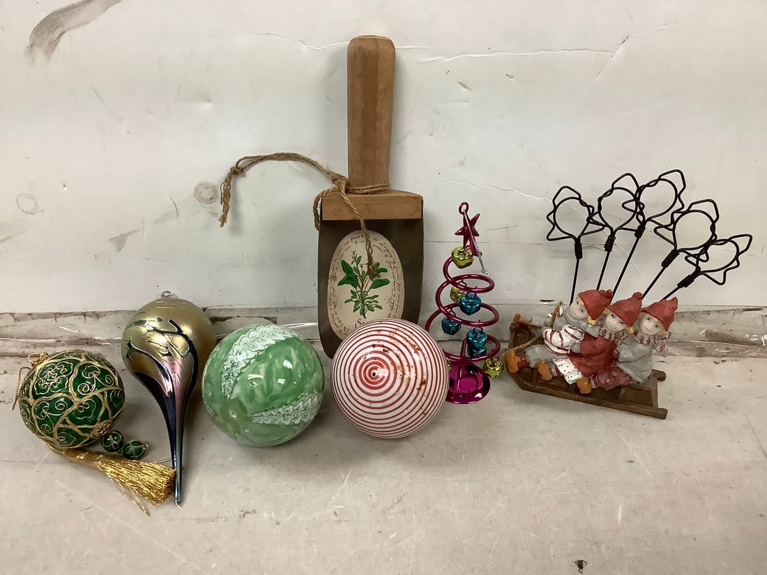 Lot of decorative austrian and christmas orbs, kids sledding statue 6.5in.tall, and more (1 of 1)