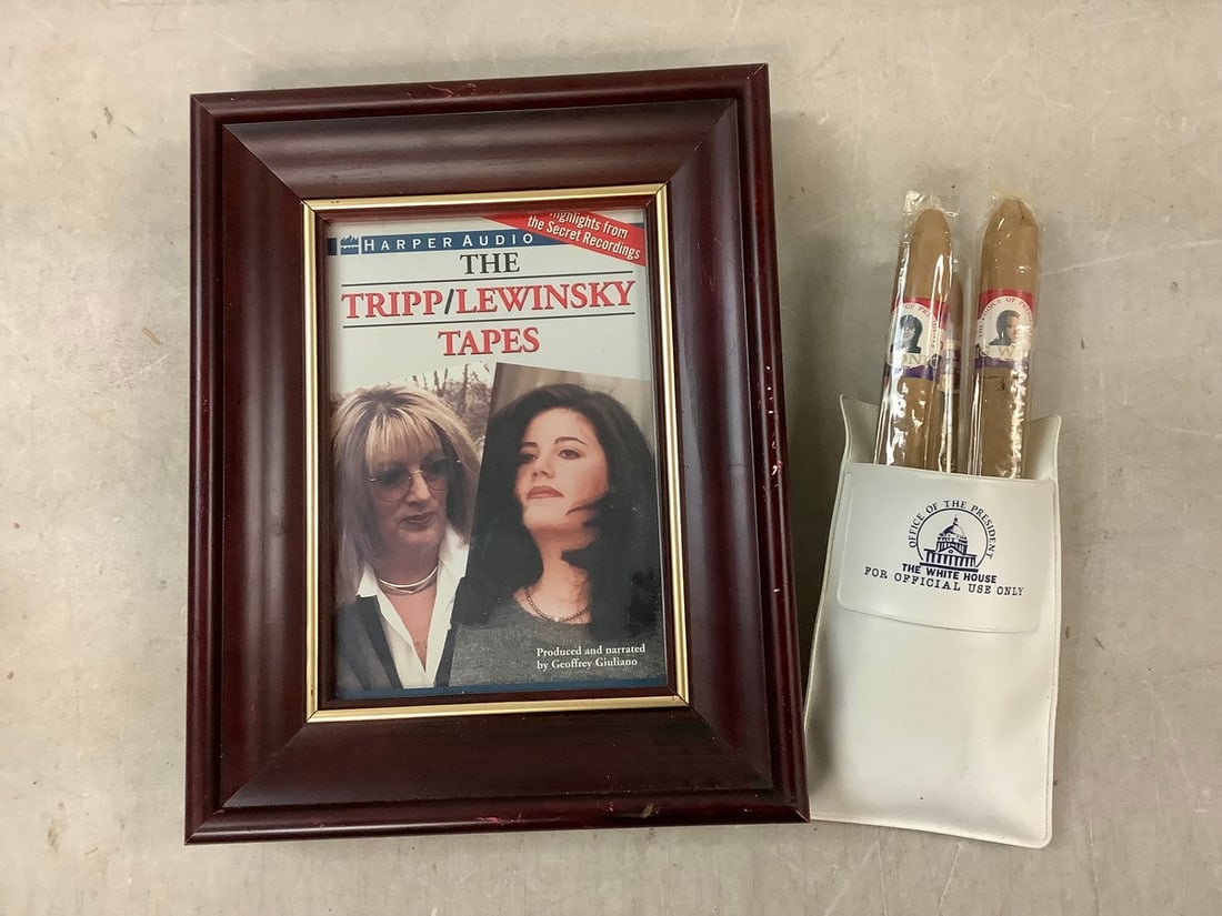 Lot of Presidential Cigars, The Tripp/Lewinsky Tapes Framed Casette (12x8 in) and more (1 of 1)