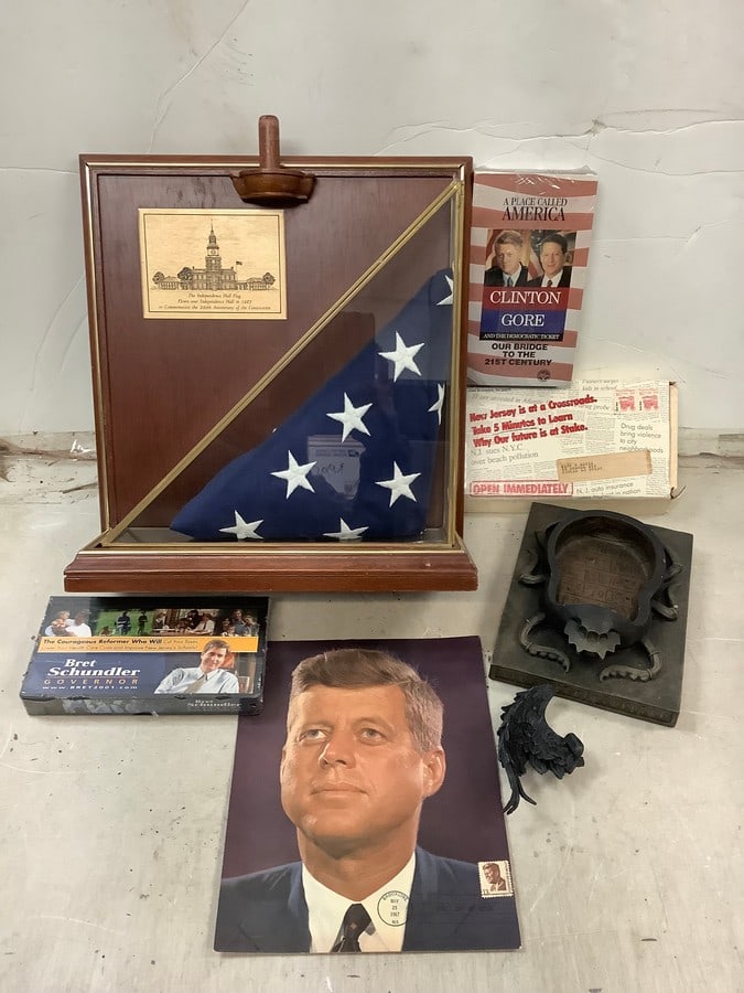 Lot of vintage political movies, Independence hall flag, and more: Lot of vintage political movies, Independence hall flag, and more