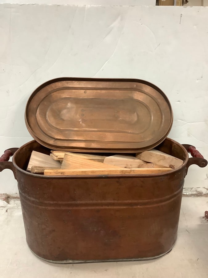 Vintage container filled with wooden blocks 16in.x28in.: Vintage container filled with wooden blocks 16in.x28in.