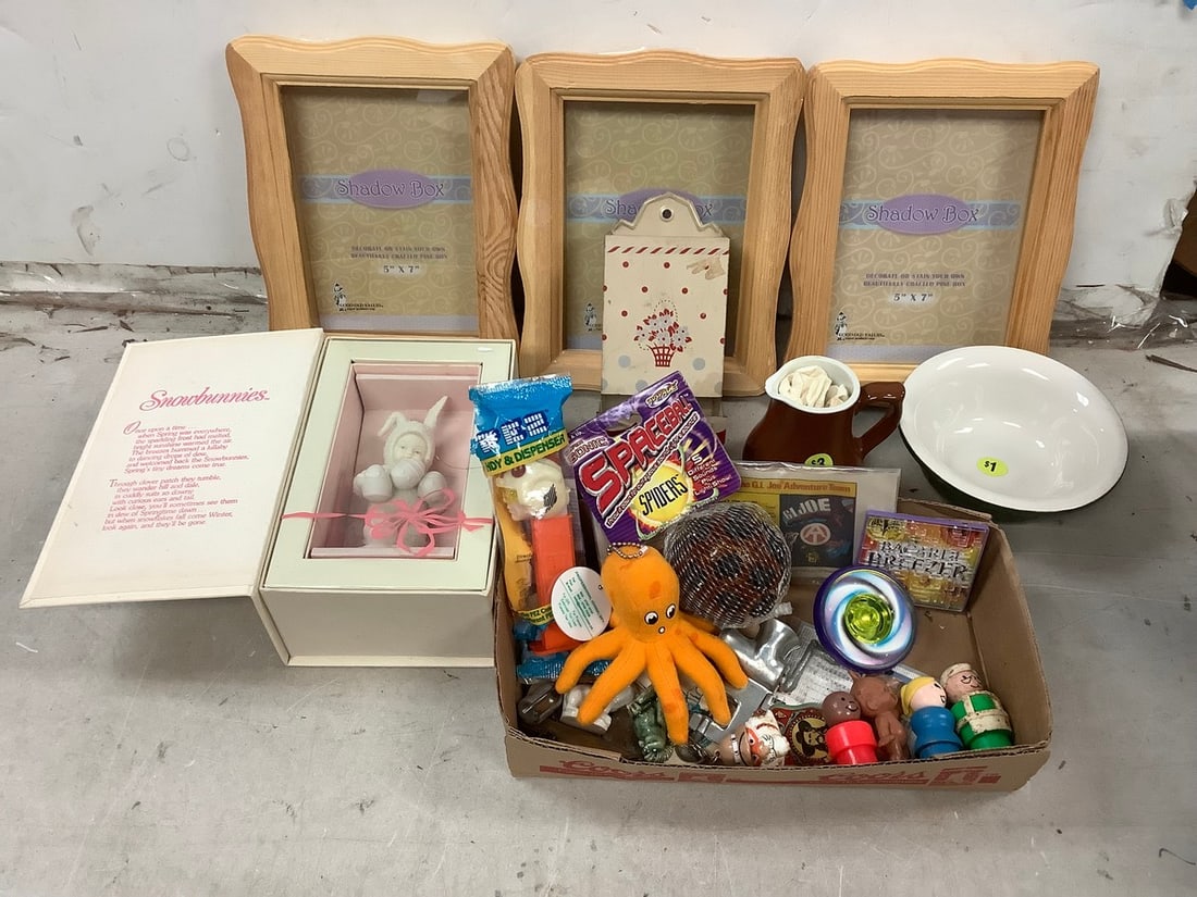 Lot of toys, Hall ceramic bowl(5in.x7in.), 3 new shadow box frames, and more (1 of 1)