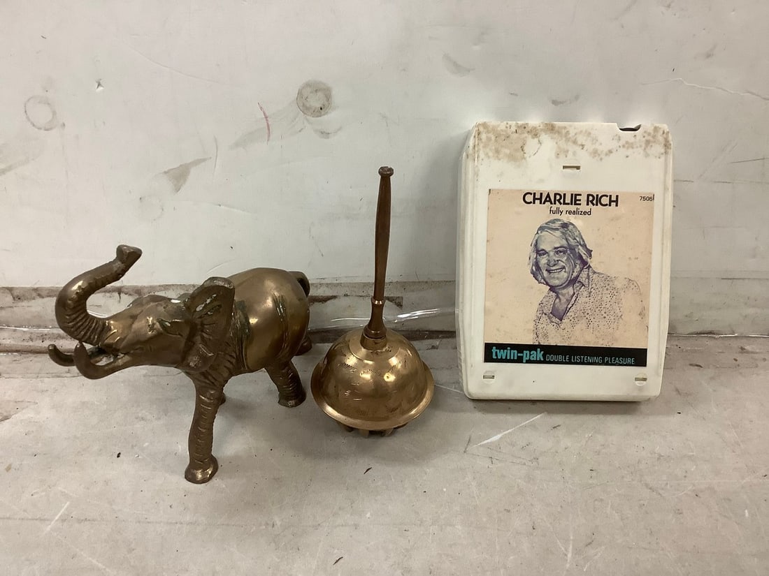 Lot of vintage brass elephant and bell(5in.tall) made in India (1 of 1)