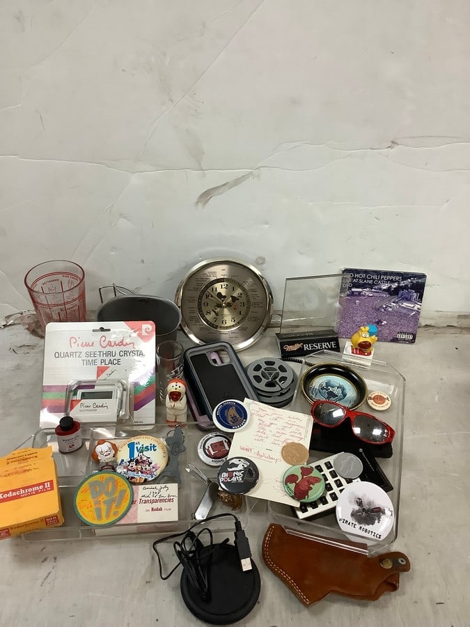 Vintage junk drawer lot(glass cups tallest 6in., clock, and more) (1 of 1)