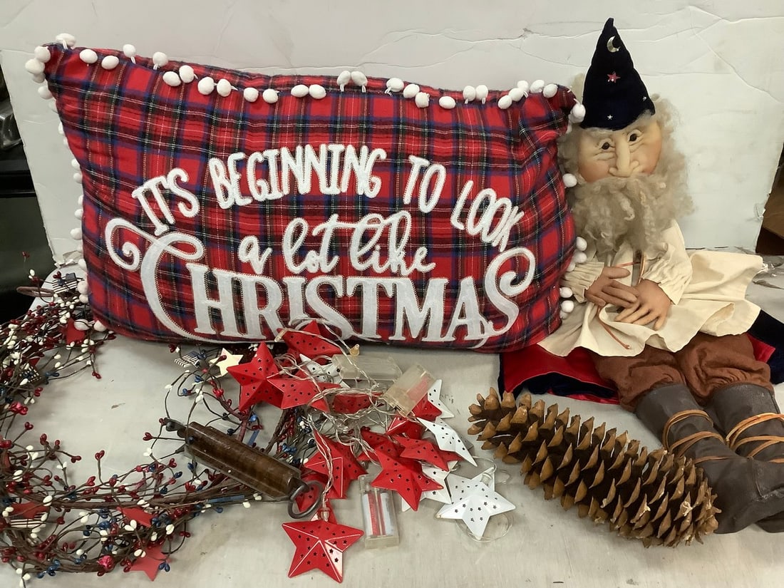 Lot of various christmas decorations(pillow, wreath, doll, and more) (1 of 1)