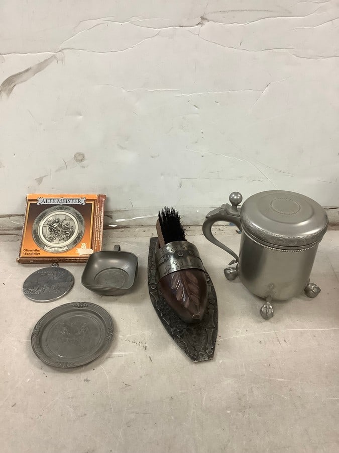 Lot of B.M. pewter from Norway (6in.tall),Rein Zinn decorative miniature plate, and more (1 of 1)