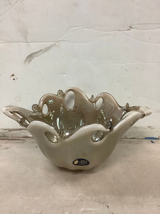 Murano white cristal bowl hand made in Italy 6in.tall, 13.5in.long: Murano white cristal bowl hand made in Italy 6in.tall, 13.5in.long