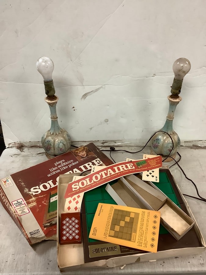 Vintage Solotaire game and 2 decorative lamps (16.75in.) (1 of 1)