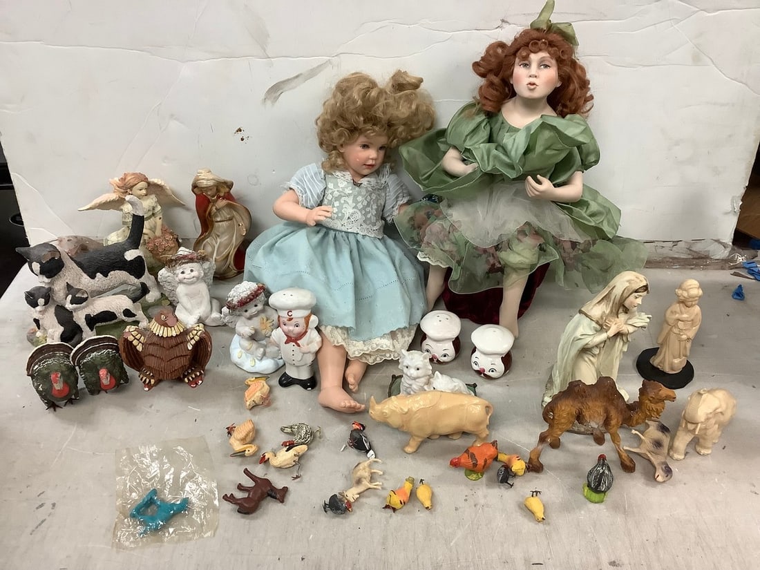 Lot of various statues(animals, angels, and more) and ceramic dolls 14in.tallest (1 of 1)